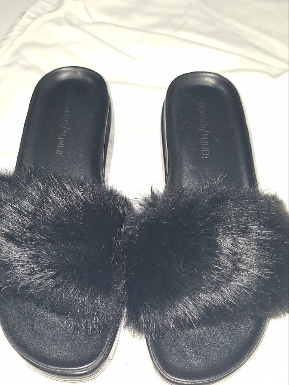 Donald J. Pliner Black Faux Fur Slide Sandals